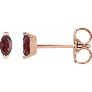 14K Gold Marquise Cut Natural Mozambique Garnet Solitaire Stud Earrings