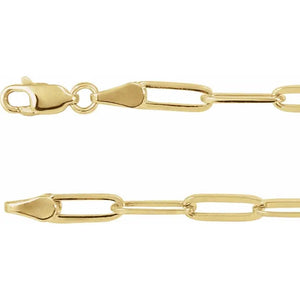 18K Gold Vermeil 3.85mm Long Link Elongated PaperClip Chain Bracelet