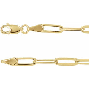 14K Yellow Gold 3.85mm Long Link Elongated PaperClip Chain Bracelet