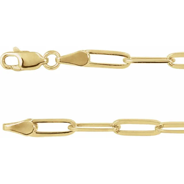 14K Yellow Gold 3.85mm Long Link Elongated PaperClip Chain Bracelet