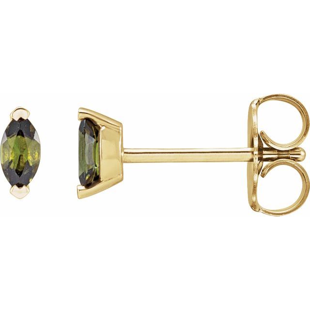 14K Gold Marquise Cut Green Tourmaline Solitaire Stud Earrings