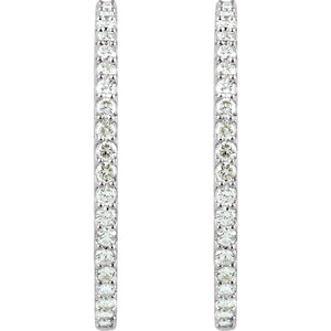 14K Gold Inside-Outside Natural White Diamond Hoop Earrings