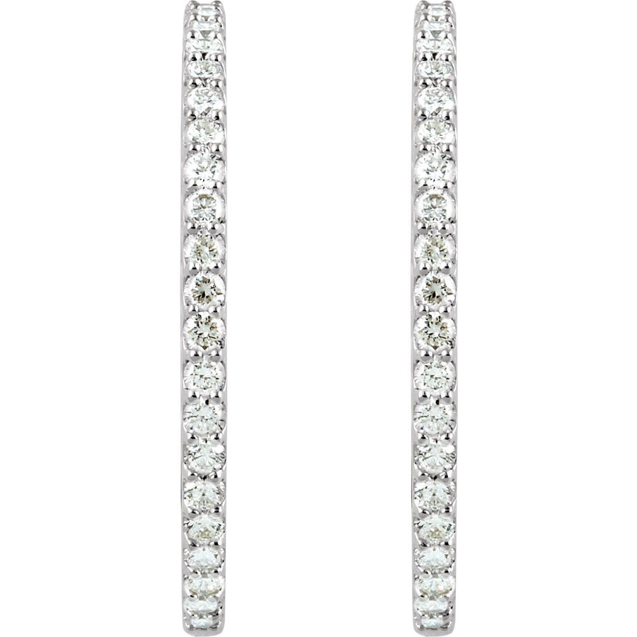 Platinum Inside-Outside Natural White Diamond Hoop Earrings