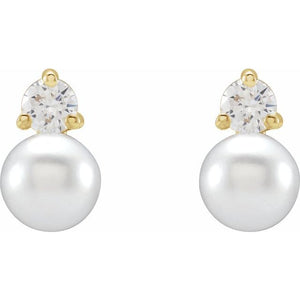 14K Gold 1/2 Carat Lab-Grown Diamond And Cultured Freshwater Pearl Stud Earrings