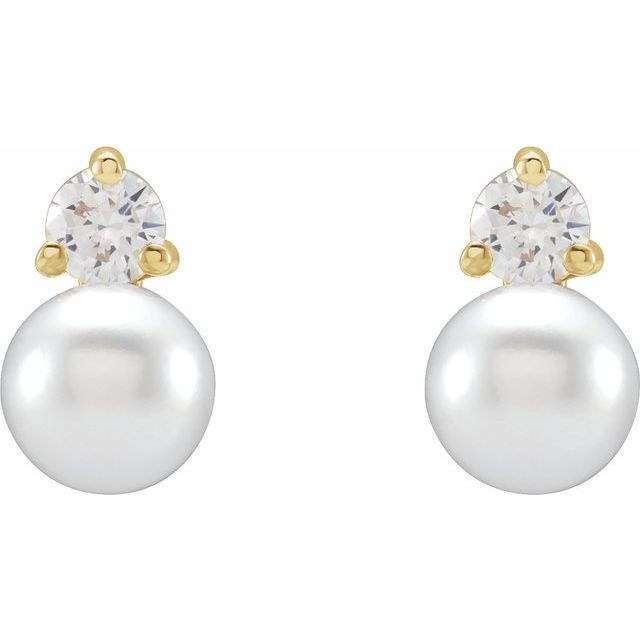 14K Gold 1/2 Carat Lab-Grown Diamond And Cultured Freshwater Pearl Stud Earrings