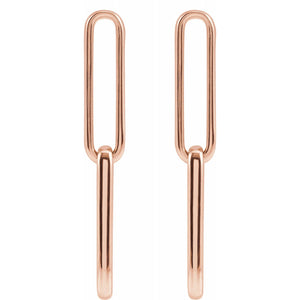 14K Gold Paperclip Long Link Drop Earrings