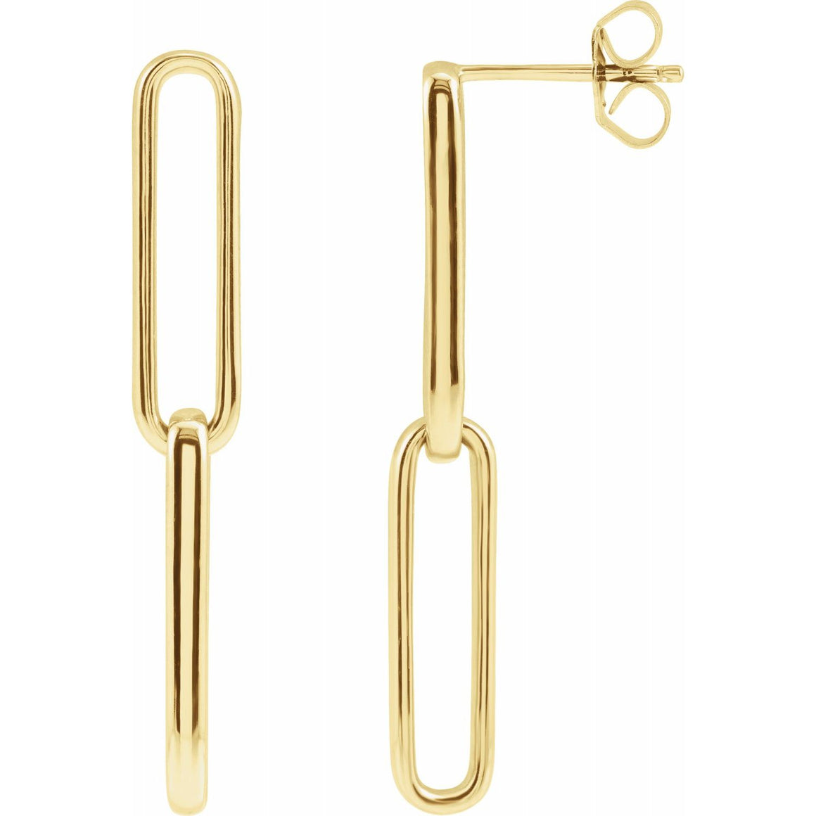 14K Gold Paperclip Long Link Drop Earrings