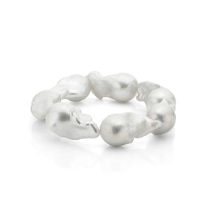 Le Croisette Large AAAA White Freshwater Baroque Pearl Stretch Bracelet