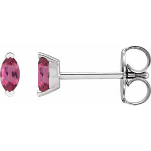 14K Gold Marquise Cut Pink Tourmaline Solitaire Stud Earrings