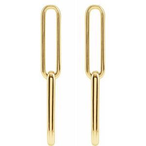 14K Gold Paperclip Long Link Drop Earrings