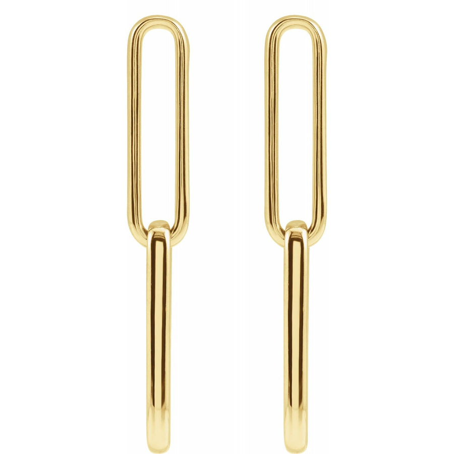 14K Gold Paperclip Long Link Drop Earrings