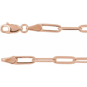 14K White Gold 3.85mm Long Link Elongated PaperClip Chain Bracelet