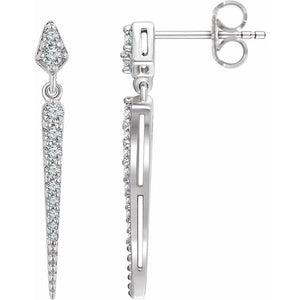 14K White Gold 1/4 Carat Diamond Dangle Spike Earrings