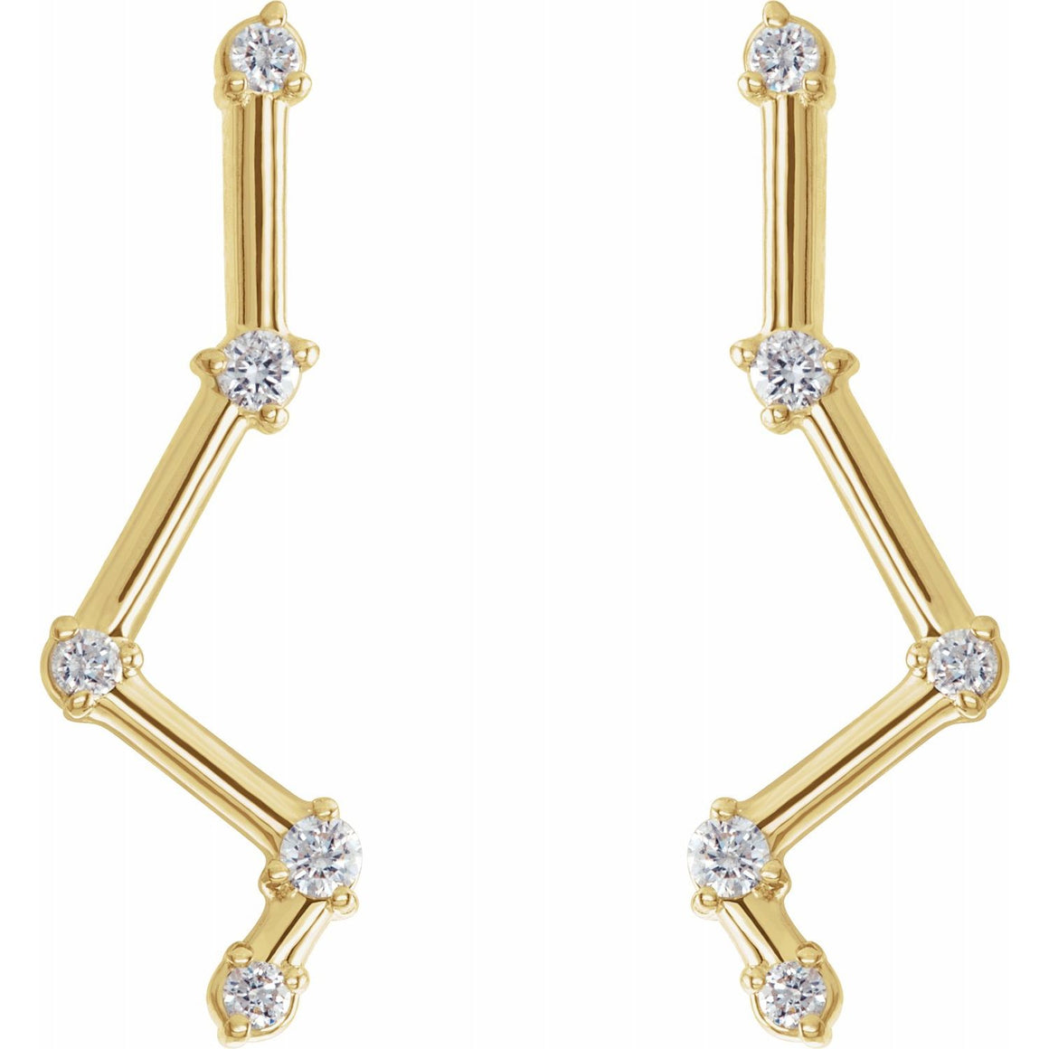 1/10 Ct Diamond Starry Nights Ear Climber Earrings In Solid 14K Yellow Gold