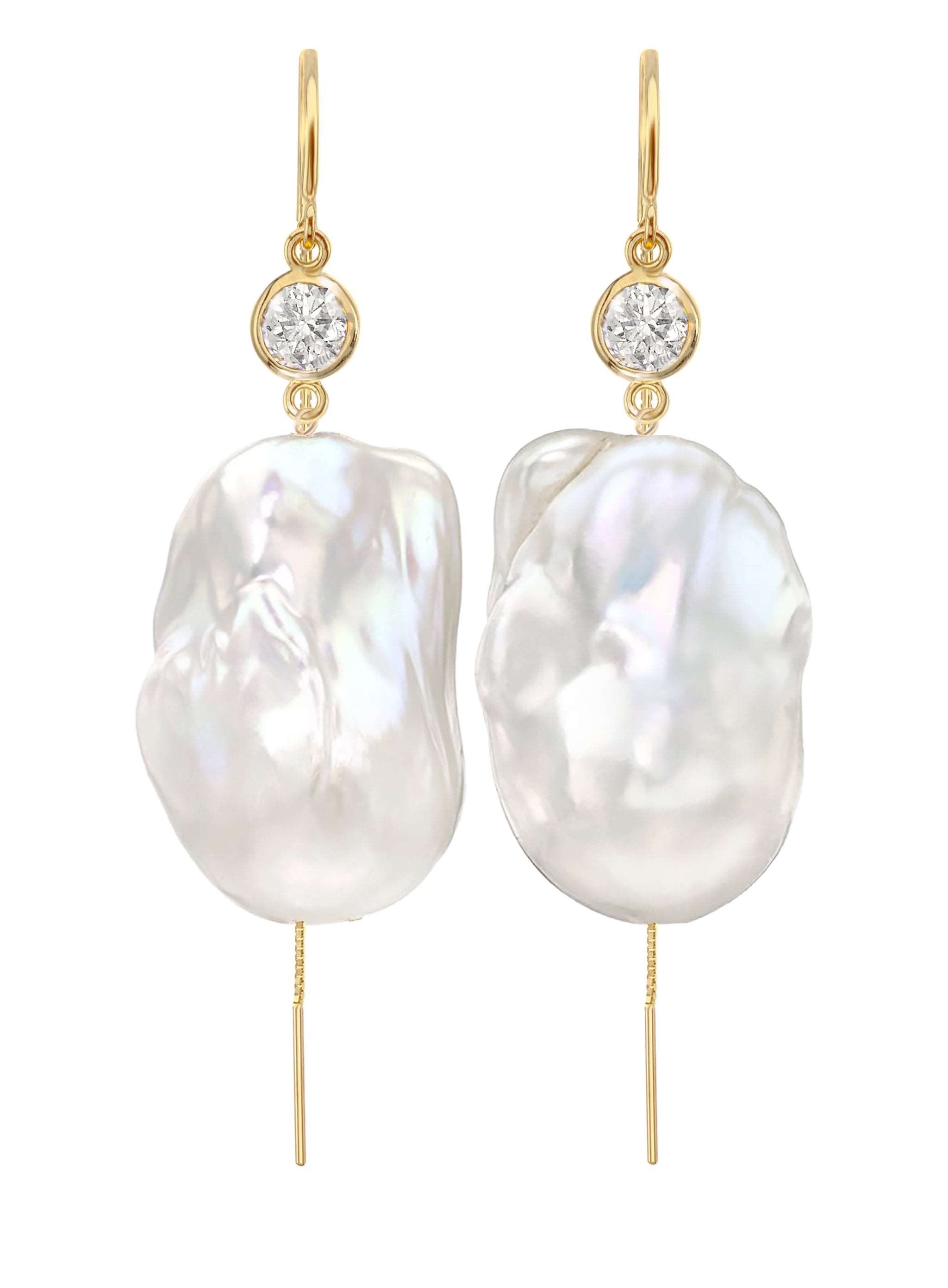 Jean Joaillerie Signature Diamond And XXL Large Baroque Freshwater Pearl Drop Bridal Earrings In 14K White Gold