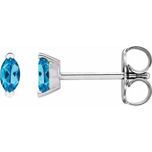 14K Gold Marquise Cut Swiss Blue Topaz Solitaire Stud Earrings