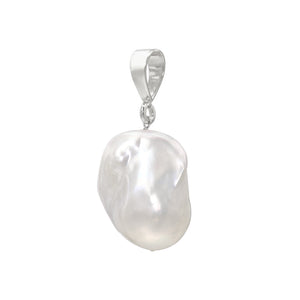 Large White Baroque Pearl Sterling Silver Slip On Pendant
