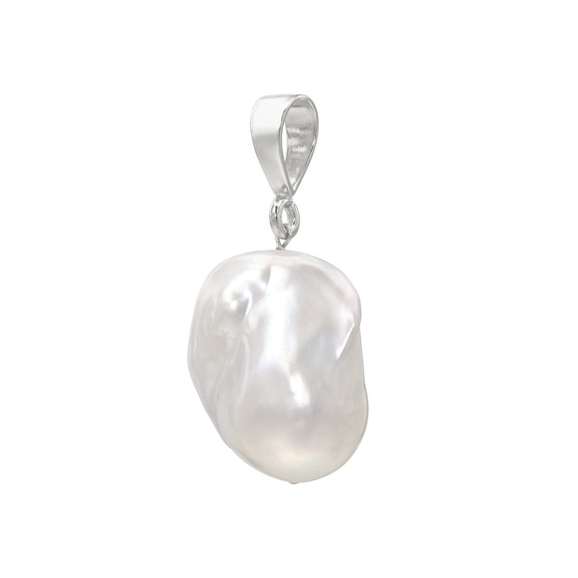Large White Baroque Pearl Sterling Silver Slip On Pendant