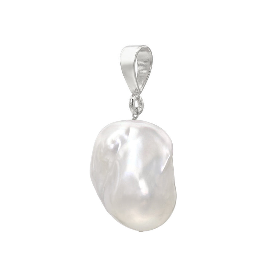 Large White Baroque Pearl Sterling Silver Slip On Pendant