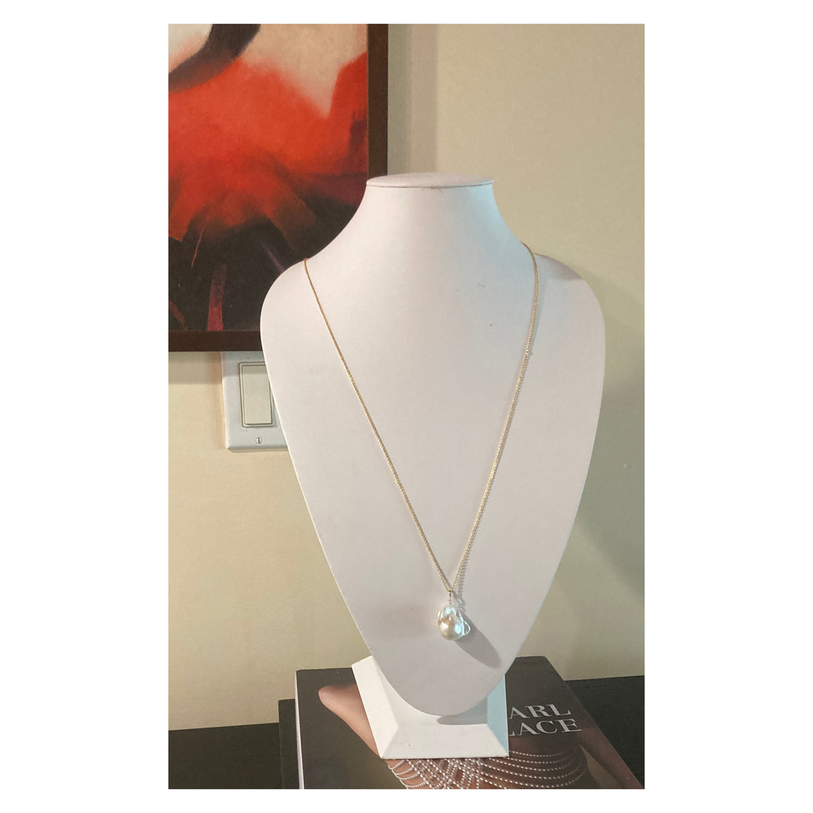 14K Gold XXL White Freshwater Baroque Pearl Pendant