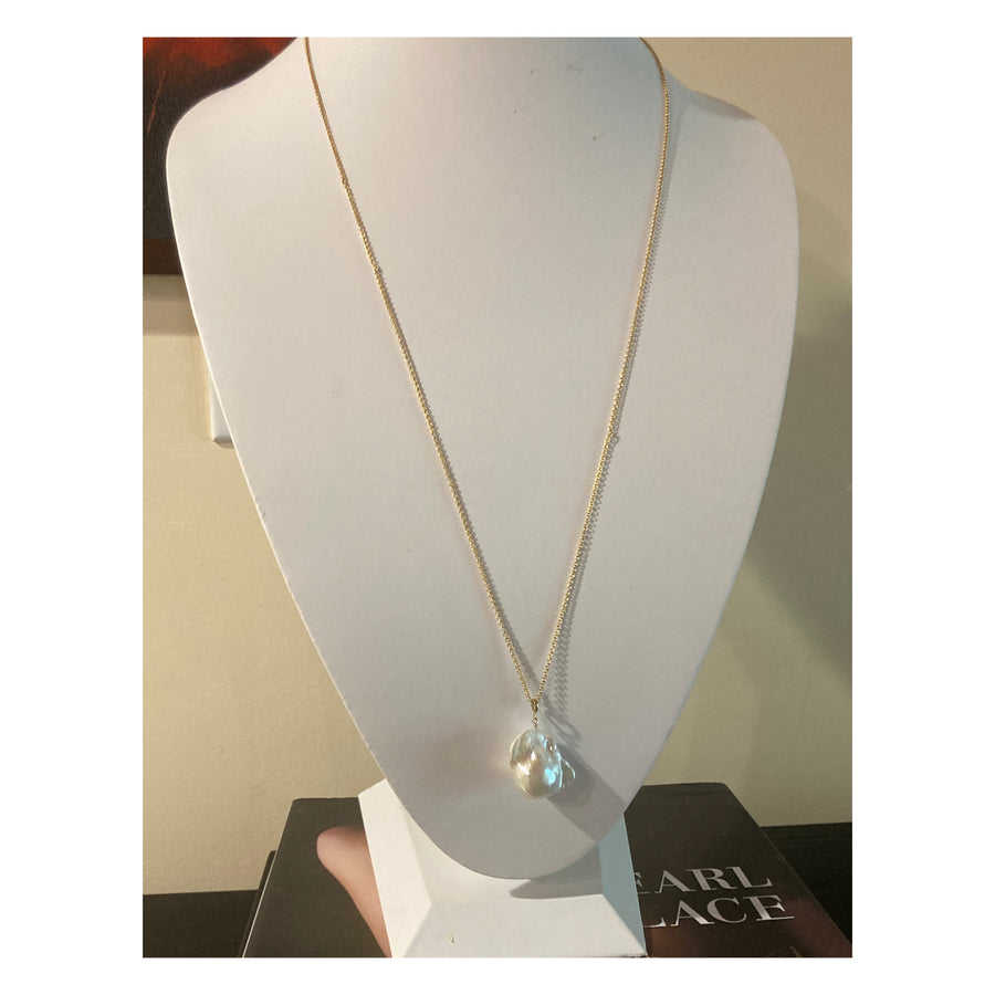 14K Gold XXL White Freshwater Baroque Pearl Pendant