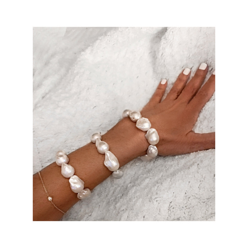 Le Croisette Large AAAA White Freshwater Baroque Pearl Stretch Bracelet