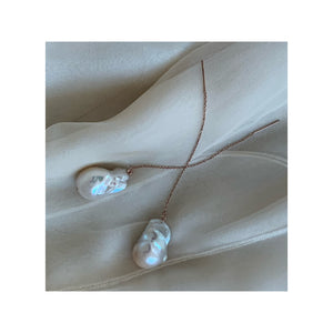 14K Rose Gold Filled Adjustable White Baroque Freshwater Pearl Threader Earrings
