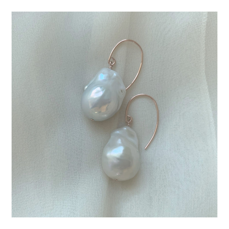 I Dream In Rose Gold Baroque Freshwater Pearl Drop And Dangle Earrings