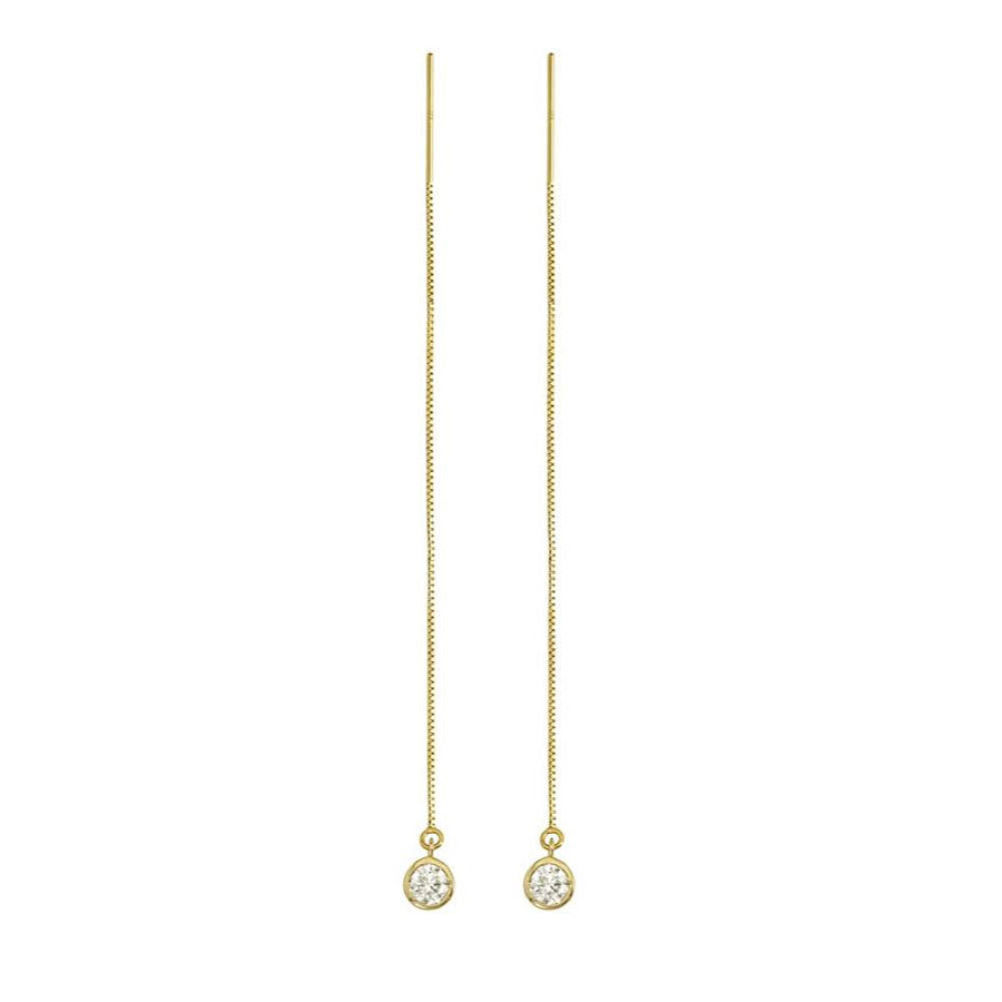 14K Yellow Gold Lab-Grown Diamond Bezel Box Chain Adjustable Threader Earrings