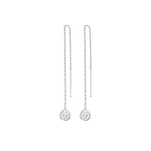 14K Yellow Gold Natural Diamond Bezel Cable Chain Adjustable Long Threader Earrings
