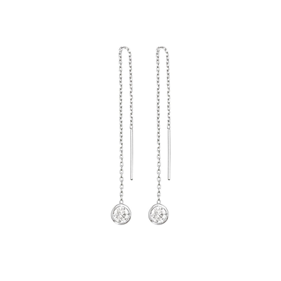 14K White Gold Lab-Grown Diamond Bezel Cable Chain Adjustable Threader Earrings