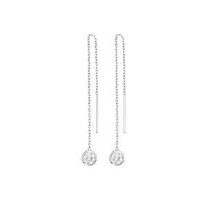 14K White Gold Natural Diamond Bezel Cable Chain Adjustable Threader Earrings