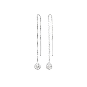 Sterling Silver Natural Diamond Bezel Cable Chain Adjustable Threader Earrings