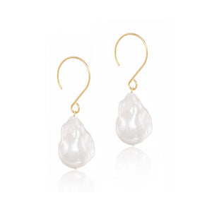 Tiny Treasures Large White Baroque Freshwater Pearl French Wire Earrings In 14K Yellow Gold Filled