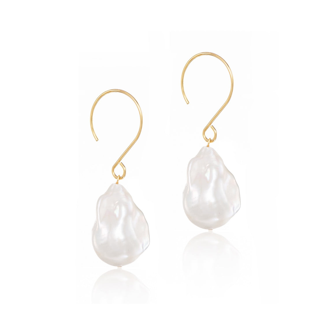 Tiny Treasures Large White Baroque Freshwater Pearl French Wire Earrings In 14K Yellow Gold Filled