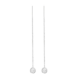 14K Yellow Gold Natural Diamond Bezel Cable Chain Adjustable Long Threader Earrings