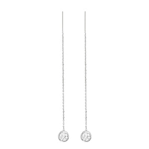 14K White Gold Natural Diamond Bezel Cable Chain Adjustable Threader Earrings