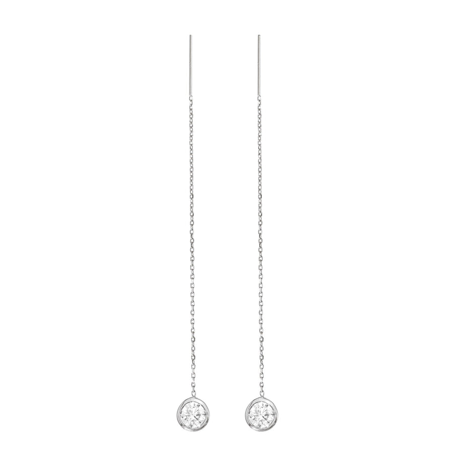 14K White Gold Natural Diamond Bezel Cable Chain Adjustable Threader Earrings