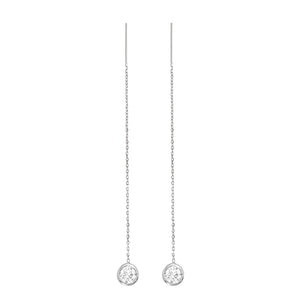 14K White Gold Lab-Grown Diamond Bezel Cable Chain Adjustable Threader Earrings