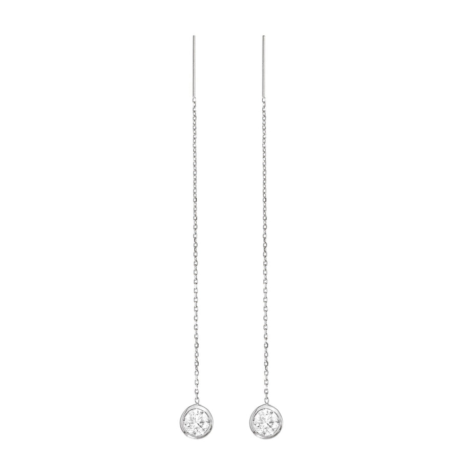 14K White Gold Lab-Grown Diamond Bezel Cable Chain Adjustable Threader Earrings