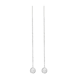 Sterling Silver Natural Diamond Bezel Cable Chain Adjustable Threader Earrings