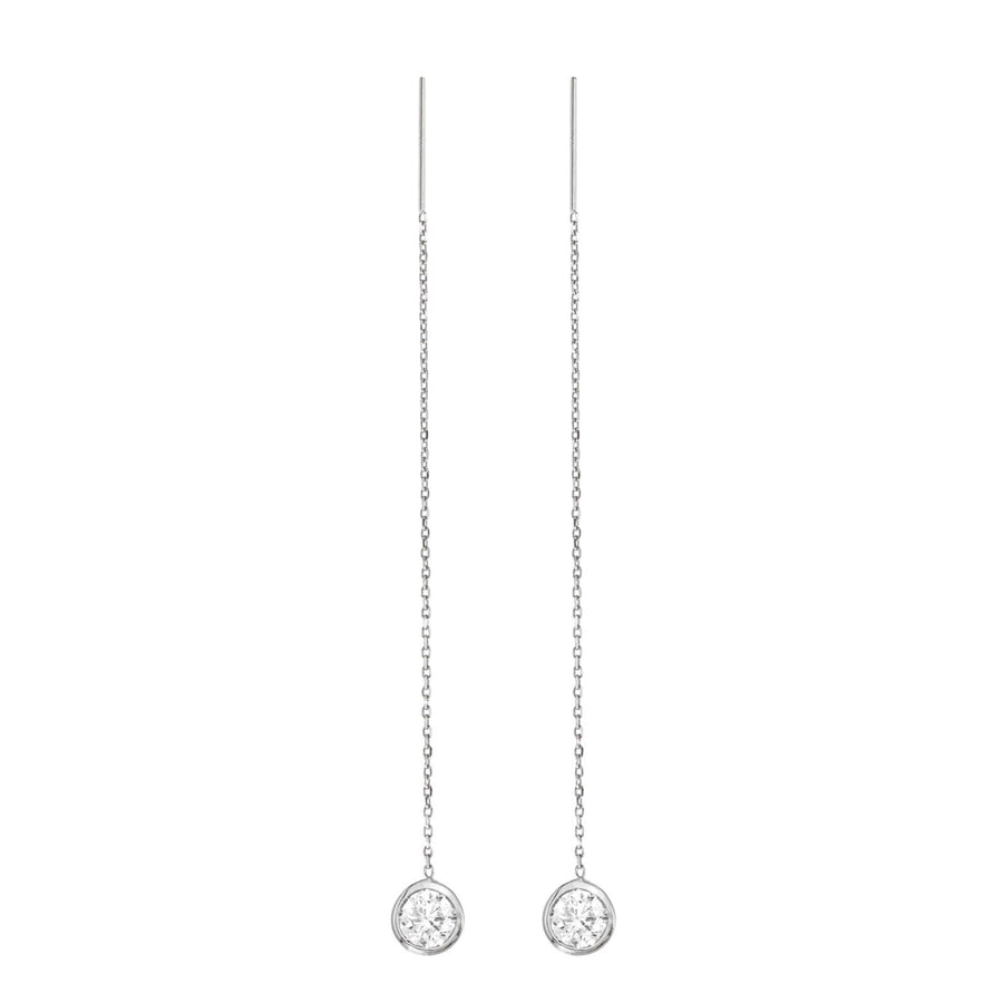 Sterling Silver Lab-Grown Diamond Bezel Cable Chain Adjustable Threader Earrings