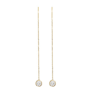 Sterling Silver Natural Diamond Bezel Cable Chain Adjustable Threader Earrings