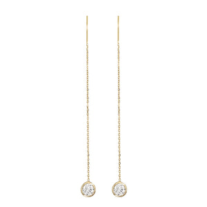 14K White Gold Natural Diamond Bezel Cable Chain Adjustable Threader Earrings