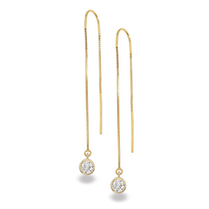 14K White Gold Diamond Bezel Threader Box Chain Earrings
