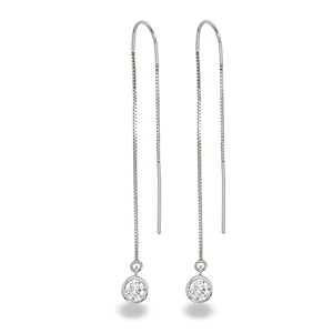 Sterling Silver Natural Diamond Bezel Box Chain Threader Earrings