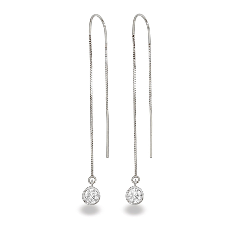 Sterling Silver Natural Diamond Bezel Box Chain Threader Earrings