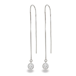 Sterling Silver Lab-Grown Diamond Bezel Box Chain Threader Earrings