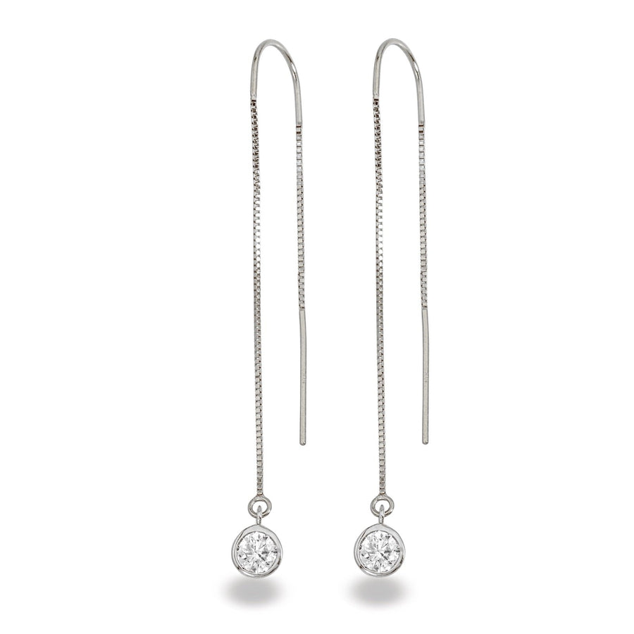 Sterling Silver Lab-Grown Diamond Bezel Box Chain Threader Earrings