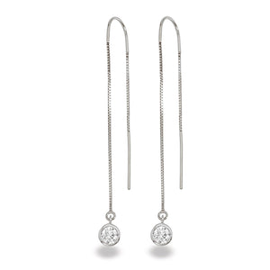 14k White Gold Lab-Grown Diamond Bezel Box Chain Threader Earrings